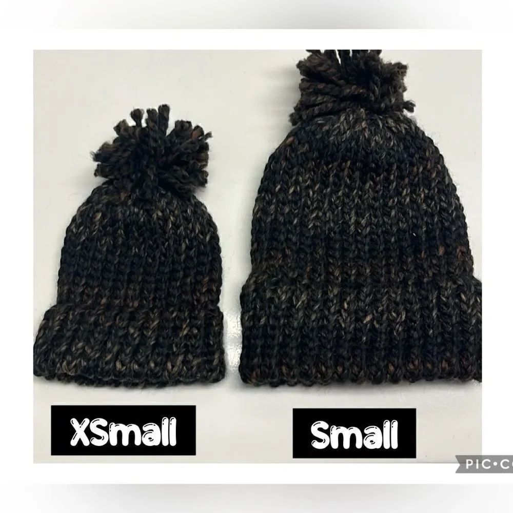 Hand Crafted Wool and Acrylic Knitted Black & Brown Marbled Winter Hat Small